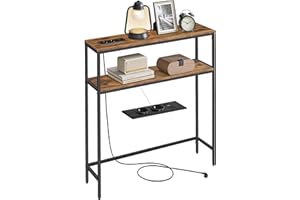 ‎VASAGLE VASAGLE Stolik konsolowy z gniazdkiem, wąski stolik końcowy z 2 półkami, 20 x 80 x 80 cm, do salonu, przedpokoju, korytarza, rustykalny brąz i atramentowa czerń LNT135KD01