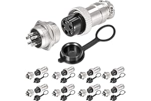 VISSQH 16pcs GX16 5Pin Panel Metal Mounting Round Aviation Plug, 16 mm Male/Female Aviation Plug Cable Connector 5-Pin+Rubber Protective Cap and Screwdriver