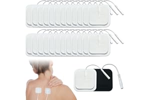 Scettar 20 Pezzi Elettrodi per Elettrostimolatori 40 mm X 40 mm, Elettrodi Tens Sostituibili per Elettroterapia, Elettrodi Adesivi Tens Riutilizzabili con Connettore PIN da 2mm