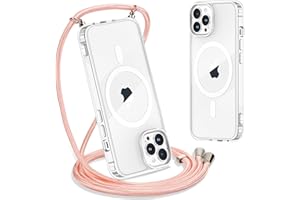 Yoedge Mobile Phone Chain for iPhone 16 Pro, Case with Strap, 6.3 Inches, Transparent Magnetic Mobile Phone Case [Compatible with Magsafe], Slim Thin Silicone TPU Shockproof Protective Case with Cord