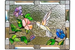 Lazyspace Window Decorative Painted Acrylic Stained Glass Bird Panel Handmade Hanging Decoration for Door Window 7.7in Purple
