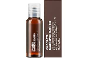 ManCave Aceite de Barba Hombre Blackspice, 50 ml - Aceite de Argán, Bergamota y Cáñamo para Cuidado Barba Hombre – Aceite para Barba 99% Natural, Vegano - Estimula la Densidad y Crecimiento Barba