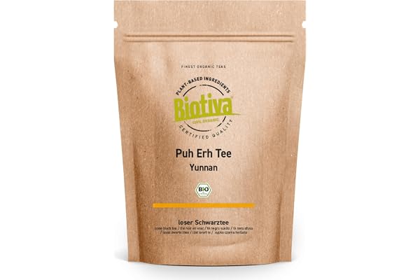 Biotiva Puh Erh Te Organic 100g - Svart te - Yunnan regionen i Kina - Camellia sinensis - mörkbrun till mörkrött cup - från ekologiskt jordbruk (DE-ECO-005)