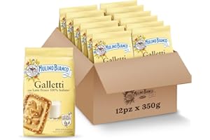 Mulino Bianco Biscotti Frollini Galletti, 12 Pack da 350 g con Latte Fresco 100% Italiano, Senza Olio di Palma, Colazione Ricca di Gusto