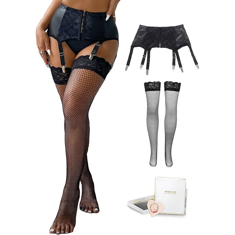 AUYAO Lingeriesets voor dames, bodysuit, kousenhouder, dijbeenband