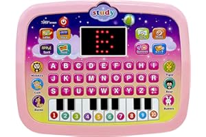 XUEXUE Kid Tablet Toddler Learning Pad Learning Toys with Screen -Educational Toys Fun Gifts -Music/Piano/ABC/Numbers/Words/Spell/Animals - for Boys&Girls 3-5 (PINK)