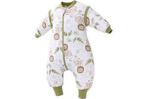 LAT LEE AND TOWN LAT Baby Sleeping Bag with Feet 2.5 TOG Winter Warm Toddler Sleeping Bag with Legs Long Sleeves Removable Baby Sleep Sack 100% Cotton Wearable Blanket for Girls Boys (Lion, M (12-24 Months))