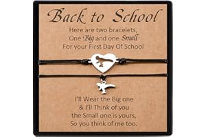 YELUWA 2 Pcs Bracelets à Breloques pour Fille/fils de la Mère, Maman et Moi, Cadeau de Rentrée Scolaire, Cadeau du Premier jour D'école, Avec Boîte-Cadeau, Carte de Souhaits pour la Rentrée Maternelle