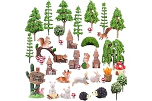 SUYNAUETEV 42 Stück Modellbau Bäume Miniatur Fee Garten Zubehör Miniatur Deko Tiere Figuren Waldtiere Figuren h0 Bäume mit Tierfiguren Kunststoffbäume für Projekte für DIY Miniaturlandschaften Sandtisch