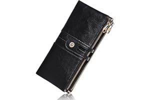 FALAN MULE Long Ladies Purse Genuine Leather Wallet for Women Bifold Card Holder Phone Checkbook Zipper Coin Purses