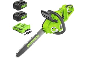 Greenworks 48V (24V x 2) 35cm Motosega a Batteria con Motore Brushless, con due 4 Ah Batteries Caricabatterie Gemello,Velocità Catena 20m/s, Garanzia 3 Anni-GD24X2CS36K4X