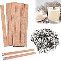 100 Pezzi Stoppini di Legno, Stoppini per Candele, Stoppino in Legno Naturale, Stoppino per Candele in Legno, per Fai Da Te Realizzare Candele Artigianali, Senza Fumo, con Ferro Stand, 13mmx130mm