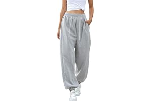 Oyamiki Joggers for Women UK Baggy Sweatpants Casual Tracksuit Bottoms Drawstring High Waisted Trousers Comfy Fleece Lined Pants with Pockets
