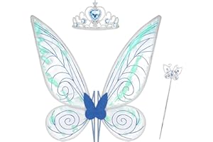 JGT Ali da Fata per Ragazze e Adulti,Carnevale Ali da Farfalla per Fata Angelo Principessa, Ali da Costume per Halloween, Compleanno, palcoscenico fatato Feste a Tema (Blu)