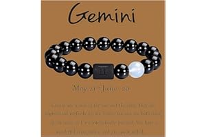 QSMGD Zodiac Bracelets for Women and Men,Friendship Bracelet,8mm 10mm Natural Black Onyx Stone Star Sign Constellation Horoscope Bracelet Gifts