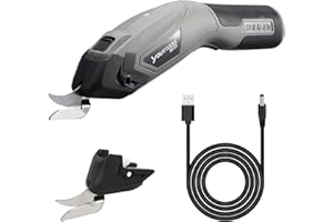 ACEMALL Tijeras Para Tela de Energía Eléctrica, 4.0V Cizallas Eléctricas con Bloqueo de Seguridad y 2 Cabezas de Corte, Tijeras Electricas Textil y Costura para Corte Papel Cartulina Cuero Alfombra, 8 mm Max