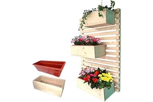 Four season garden Jardín Vertical, Maceteros Decorativos Macetas Colgantes Interior y Exterior de Madera Grande para Pared Desplazables con 3 Pisos 22.9F x 60AN x 92AL (Madera Natural)