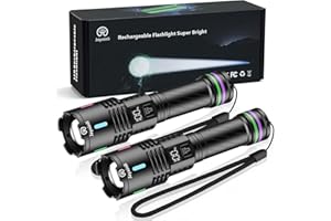 Jayxinli Torches LED Super Bright Rechargeable 2-Pack - 500000 Lumen Zoomable Tactical Torch with Long-Lasting Battery for Outdoor, Emergencies, Camping & More