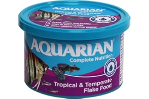 AQUARIAN Complete Nutrition, Aquarium Tropical & Temperate Fish Food Flakes, 50g Container