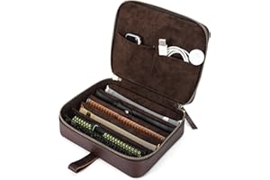 Hiram Etui na Paski do Zegarka, Skórzane, 6 Pasków do Zegarków, Etui Podróżne z Uchwytem, Przenośne Pudełko do Przechowywania, Pasuje do Apple Watch i Pechanicznych Pasków do Zegarków