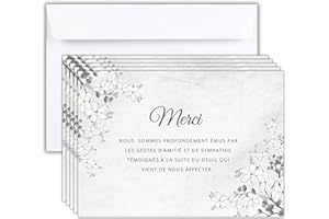 ROXISHA Lot de 50 Cartes + 50 Enveloppe Blanches - Cartes Remerciement Deuil - Condoléances Décès Obsèques ou Enterrement - Papier Mat de Qualité Format Carte Postale (14,8 X 10,5 cm) - Design Sobre & Élégant