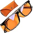 the HEALTH LISTS THL Blue Light Blocking Reading Glasses for Better Sleep - Amber Orange Computer Filter Anti Eye Strain Lenses (Black) Wide Fit
