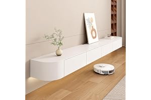 Aipunlus Wall Mounted TV Unit, Floating TV Stand Cabinet, Black Floating TV Cabinet with Doors in Media Wall Unit, Entertainment Storage TV Console for Living Room and Office (White, 140cm/55.1in)