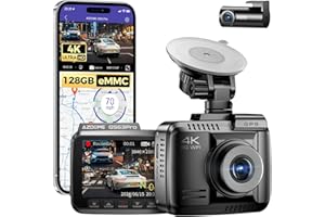 AZDOME Caméra de Voiture 4K+1080P, 5Ghz WiFi, 4K Caméra Embarquée Avant, ADAS, 128GB eMMC, HDR Vision Nocturne, GPS, Parking Mode Enregistrement en Boucle Grand Angle (GS63Pro)