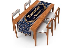 ZMUPL Ramadan Decorations Home Table Runner, Ramadan Kareem Table Runner Navy Blue Gold Table Cloth Muslim Islam Ramadan Eid Festival Party Table Decorations, 180 x 35 cm
