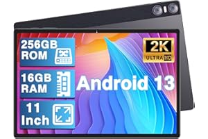 YESTEL Tablet 11 Zoll Android 13 mit 16 GB RAM + 256 GB ROM (1TB TF), 2K 2000 x 1200 IPS, 4 Lautsprecher, 3 Kameras, GPS, 5G WLAN, 18W Schnellladung, 8600mAh, Octa-Core, mit Hülle, Kaffee