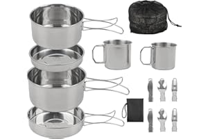 GEEKHOM Stainless Steel Camping Cookware Set - Outdoor Pot and Pan Set with Bonus Cutlery, Storage Bag, Perfect for Hiking, Camping, Backpacking, Picnics