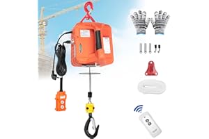 BriSunshine 3 en 1 Polipasto Eléctrico 500KG,1500W Montacargas Cabrestante Eléctrico Portátil 220V con Eslinga de 7.6m para Elevación,Manual/Cable/Control Remoto,5M/Min