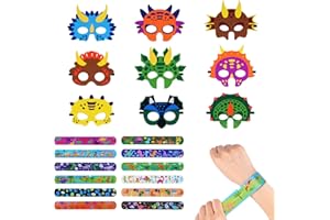 AOMIG Maski dinozaurów i opaski policzkowe dinozaurów dla dzieci, 21 szt. Filcowe maski dinozaurów Cosplay Bransoletki zatrzaskowe, kostiumy dinozaurów Maski filcowe Zwierzęta Opaska na nadgarstek