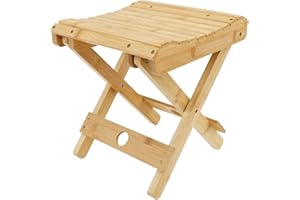ALONGEN Bamboo Folding Stool,for Portable Sauna Box Arc Shape Design Foldable Sauna Chair Multipurpose Strong Load Bearing Stool for Home Outdoor Camping Fishing Beach