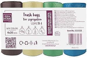 IDEA HOME D.RECT Bolsas de Basura de Plástico 35L, 80 Unidades - Sacos de Basura para Reciclar, 4 Colores