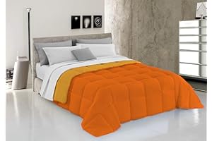 MB HOME ITALY Trapunta invernale DoubleFace Matrimoniale ELEGANT, Made in Italy - Piumino Reversibile Bicolore in Morbida Microfibra 300gr/mq - Piumone Lavabile in Lavatrice Arancio/Giallo