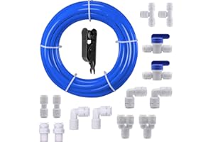 Set di collegamento universale blu HUAZIZ da 5 metri, 14 raccordi per filtro acqua RO per tubo da 3/8 pollici 9,53 mm, tubo per frigorifero,(tipo Y+T+I+L+valvola di intercettazione) +1 tagliatubi nero