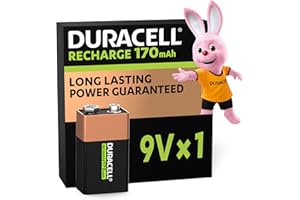 Duracell Rechargeables Piles 9V (lot de 1), 9V, 170 mAh, Puissance longue durée