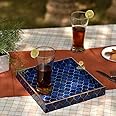DULI Enamel Coated Multipurpose Tray in MDF | Serving Tray for Home & Dining Table | Multipurpose Tray | Water & Heat Resistant Durable (Navy-BlueDrops)