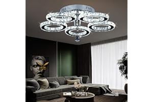 ‎VETRULUS VETRULUS LED Kristall Deckenleuchte, Moderne Kristallkronleuchter,Edelstahl Pendelleuchte für Schlafzimmer Wohnzimmer Esszimmer-5 Ring Weiß