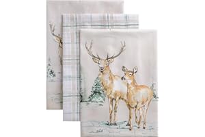 Maison d' Hermine Kitchen Towels Set of 3 100% Cotton 70 CM x 50 CM Reusable Cloth Tea Dish Towels Absorbent with Hanging Loop for Kitchen, Dining, Cocktail Parties (Deer In The Woods)