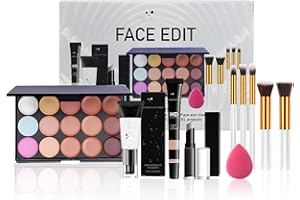 Honicemar Coffret de Maquillage - Palette de Correcteurs 15 Couleurs avec Houppette, Base de Maquillage, HD Correcteur, Stick de Contouring et Pinceaux Cosmétique pour Looks Naturels et Festifs