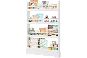 ‎FOREHILL FOREHILL Duży regał na książki dla dzieci, regał ścienny z drewna, stojak na gazety z 4 półkami, regał na zabawki do pokoju dziecięcego, 118 x 80 x 11,5 cm, biały