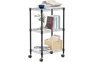 M MZG MZG 3 Tier Shelf Metal Storage Shelves Wire Rack Closet Organizers with Wheel for Garage Kitchen Bathroom Laundry Black 30x45x75.7cm