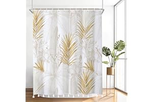 Bovlleetd Oro Pianta Tenda da Doccia Loto Palma Foglia Tenda da Bagno Semplice Banana Foglia Tenda da Doccia con Impermeabile Vasca da Bagno Tenda Arte Bagno Tenda Decorativa con Gancio 180x180cm