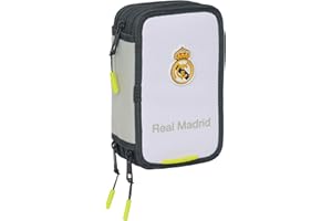 SAFTA Real Madrid Attrezzature 25/26 - Astuccio scolastico con 37 utensili inclusi, astuccio per bambini, ideale per bambini dai 5 ai 14 anni, comodo e versatile, qualità e resistenza, 12,5 x 5,5 x 19,5 cm