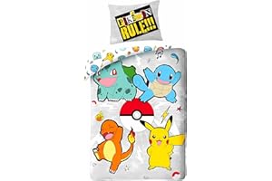 ARLIS Parure de Lit Pokémon, Housse de Couette Réversible 140x200 cm, Taie d'oreiller 65x65 cm (Parure de lit Pokémon - C)