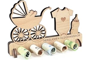 ParPix Geschenk zur Geburt Junge Mädchen, Holz Geschenke Geburt Junge, Geldgeschenke Verpackung zur Kinderwagen Ideen Geschenk für Kinder Geburtstag, Geschenk zur Geburt für Freunde, Familie, Kind