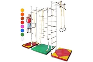 NIRO SPORTGERÄTE NiroSport Sprossenwand Kinderzimmer M3 Sprossenwand Kletterwand Klettergerüst Turnwand Heimsportgerät mit Klimmzugstange inkl. Turnringe Tau Strickleiter Trapez