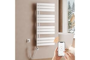 S'AFIELINA Scaldasalviette Elettrico Bagno WiFi 1041×500mm, termoarredo Elettrico Bagno con termostato, programmabile, LCD, 600 W, scalda Asciugamani Elettrico a Basso consumo, Bianco